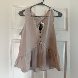 Paper Crane Beige Sleeveless Blouse with Button Detail
